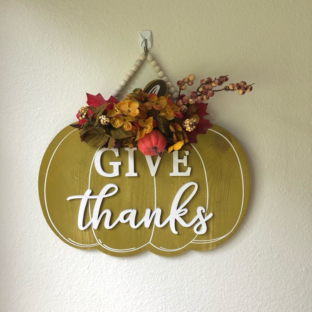 🍁Give Thanks Flowers Pumpkin Fall Harvest Sign - Picture 1 of 6